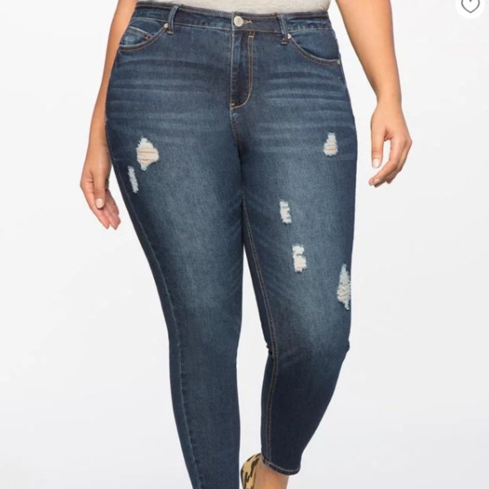 NWT Eloquii Classic Fit Peach Lift Distressed Skinny Jean Size 18 - Picture 2 of 6